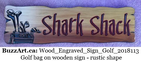 Engraved sign with golf clubs